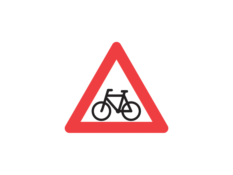 A21 - Cyklist. Tavlen opstilles hvor en cykelsti ophører eller hvor cyklister krydser kørebanen. Vær særlig opmærksom på vejens udstyr. Standsning 5 m. før er forbudt.