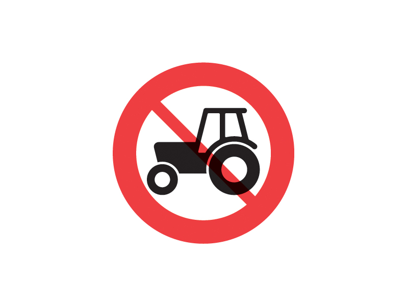 C24_1 - Traktor og motorredskab forbudt. Forbuddet kan med vægtangivelse på undertavle begrænses til kun at gælde for traktorer og motorredskaber, herunder vogntog med disse køretøjer, hvis samlede tilladte totalvægt er større end den angivne.