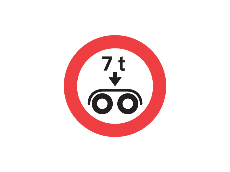 C36 - Bogietryk. Tavlen forbyder kørsel med køretøjer, hvis faktiske tryk på en akselgruppe (bogietryk) eller på en enkelt aksel er større end den angivne.